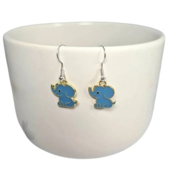 Baby Blue Elephant Earrings - Picture 1 of 4